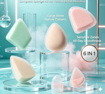 6‑Piece Premium Makeup Sponge Collection｜High‑Resilience Beauty Blenders for Smooth, Blended Foundation & Even Complexion