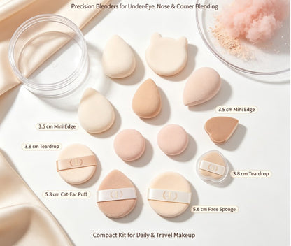 Compact Finger‑Fit Beauty Applicator Multipack｜Plush Flocked Mini Makeup Blenders, Precision Cosmetic Sponges for Under‑Eye, Nose and Localised Contour Work