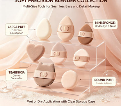 Compact Finger‑Fit Beauty Applicator Multipack｜Plush Flocked Mini Makeup Blenders, Precision Cosmetic Sponges for Under‑Eye, Nose and Localised Contour Work