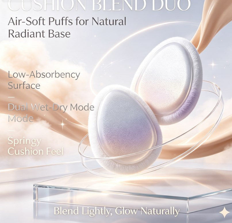 Dual‑Piece Cushion Makeup Pads｜Wet‑Dry Reusable Blending Puffs, Low‑Absorption Formula for Foundation & Facial Powder