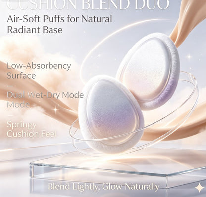Dual‑Piece Cushion Makeup Pads｜Wet‑Dry Reusable Blending Puffs, Low‑Absorption Formula for Foundation & Facial Powder