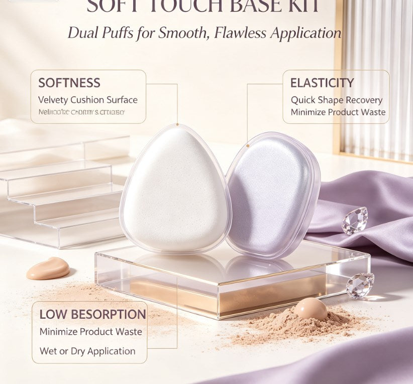 Dual‑Piece Cushion Makeup Pads｜Wet‑Dry Reusable Blending Puffs, Low‑Absorption Formula for Foundation & Facial Powder