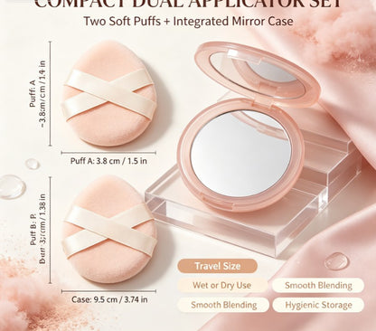 Dual‑Unit Compact Makeup Applicator With Integrated Mirror｜Ultra‑Soft Foundation Puffs, Portable Cosmetic Tool For Quick On‑Location Makeup Refreshes