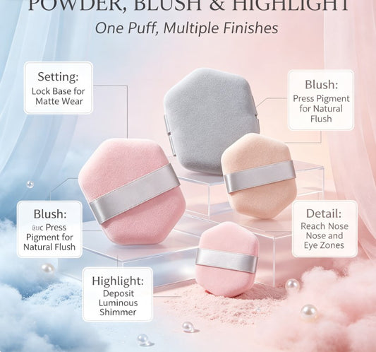 Large Soft‑Focus Velvet Makeup Puff, Dry‑Use Only Plush Applicator for Setting Powder, Bronzer and Highlighter