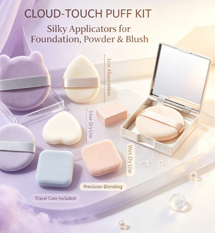 Luxury Velour Cushion Makeup Puffs 5‑Pack｜Smooth Blending Applicators for Liquid, Cream and Powder, Flawless Base Makeup Tools