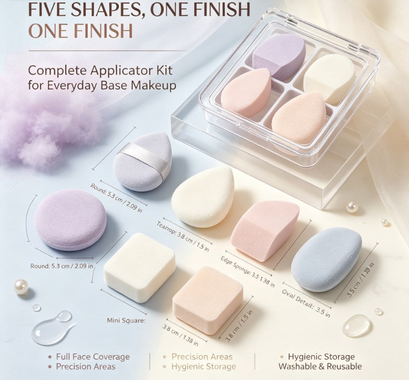 Luxury Velour Cushion Makeup Puffs 5‑Pack｜Smooth Blending Applicators for Liquid, Cream and Powder, Flawless Base Makeup Tools
