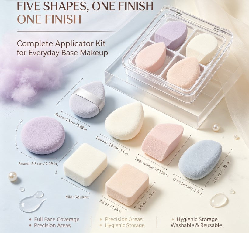 Luxury Velour Cushion Makeup Puffs 5‑Pack｜Smooth Blending Applicators for Liquid, Cream and Powder, Flawless Base Makeup Tools