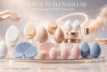 Multi‑Functional 15‑Piece Makeup Sponge & Puff Collection｜Soft Cosmetic Applicators, Precision Mini Tools and Fan Puffs for Full‑Spectrum Base Makeup