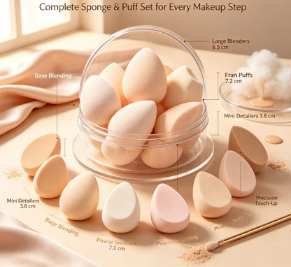 Multi‑Functional 15‑Piece Makeup Sponge & Puff Collection｜Soft Cosmetic Applicators, Precision Mini Tools and Fan Puffs for Full‑Spectrum Base Makeup