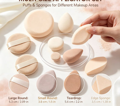 Multi‑Functional Dual‑Purpose Makeup Applicator Kit｜Plush Cushion Puffs for Foundation, Cream and Powder, Professional Wet‑Dry Blending Tools