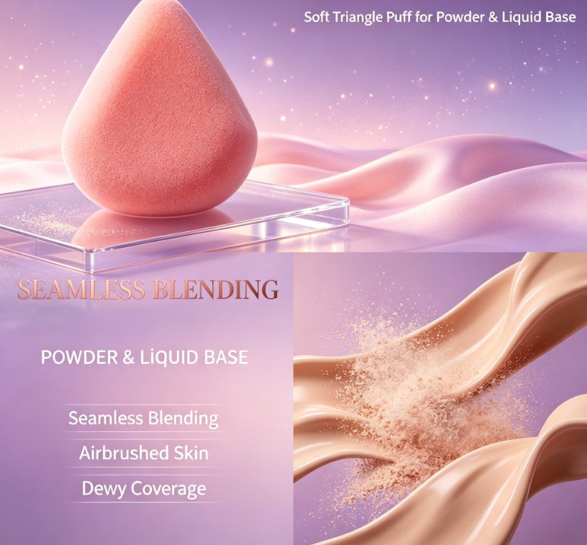 Soft Triangle Velvet Makeup Puff｜Wet & Dry Dual‑Use Sponge for Loose Powder, Foundation & Under‑Eye Setting，Pack of X