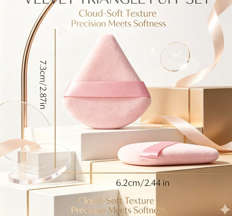 Soft Triangle Velvet Makeup Puff｜Wet & Dry Dual‑Use Sponge for Loose Powder, Foundation & Under‑Eye Setting，Pack of X