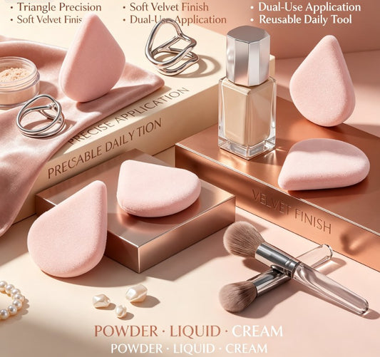 Soft Triangle Velvet Makeup Puff｜Wet & Dry Dual‑Use Sponge for Loose Powder, Foundation & Under‑Eye Setting，Pack of X